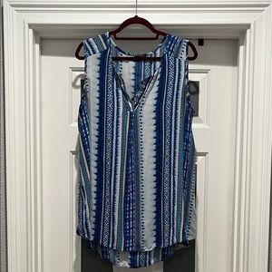 Sami & Jo Blue and White Striped Aztec-Print V-Neck Camisole